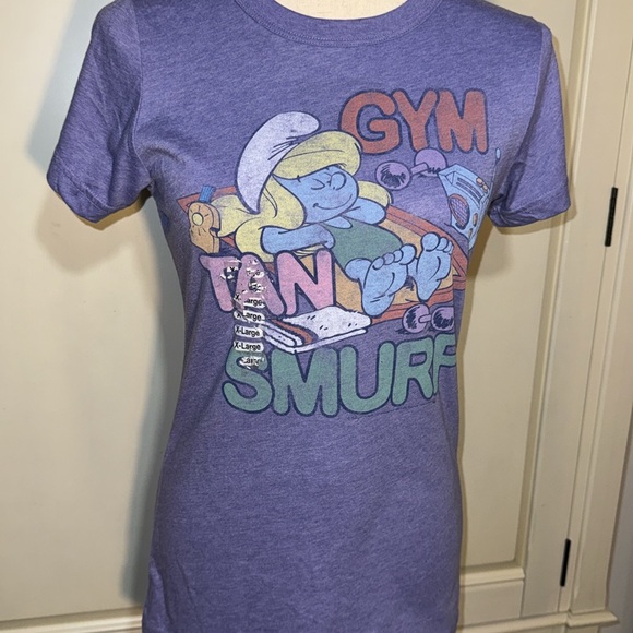 JUNK FOOD SMURFS SMURFETTE GYM TAN SMURF JERSEY SHORE STYLE T-SHIRT SIZE XL NEW - Picture 1 of 16
